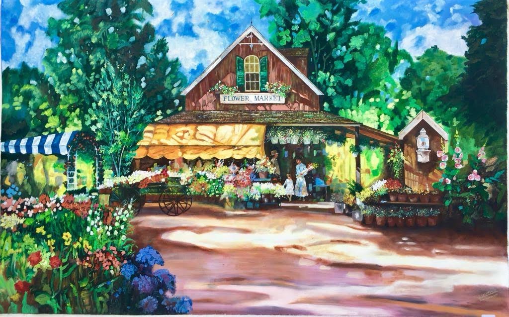 Flower Market, Oil on canvas